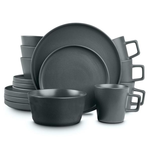 STONE LAIN 16-Piece Modern Gray Matte Stoneware Dinnerware Set (Set for 4)-BLB0200 - The Home Dep... | The Home Depot