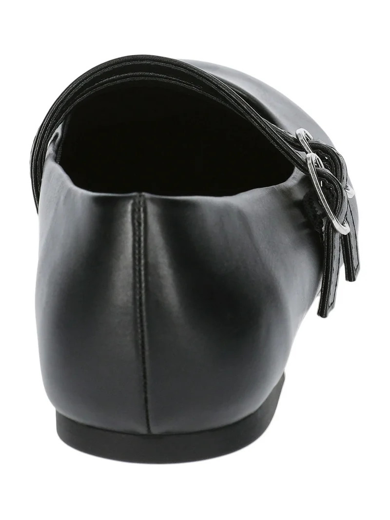 No Boundaries Faux Leather Mary Jane Flats with Double Straps, Women's | Walmart (US)