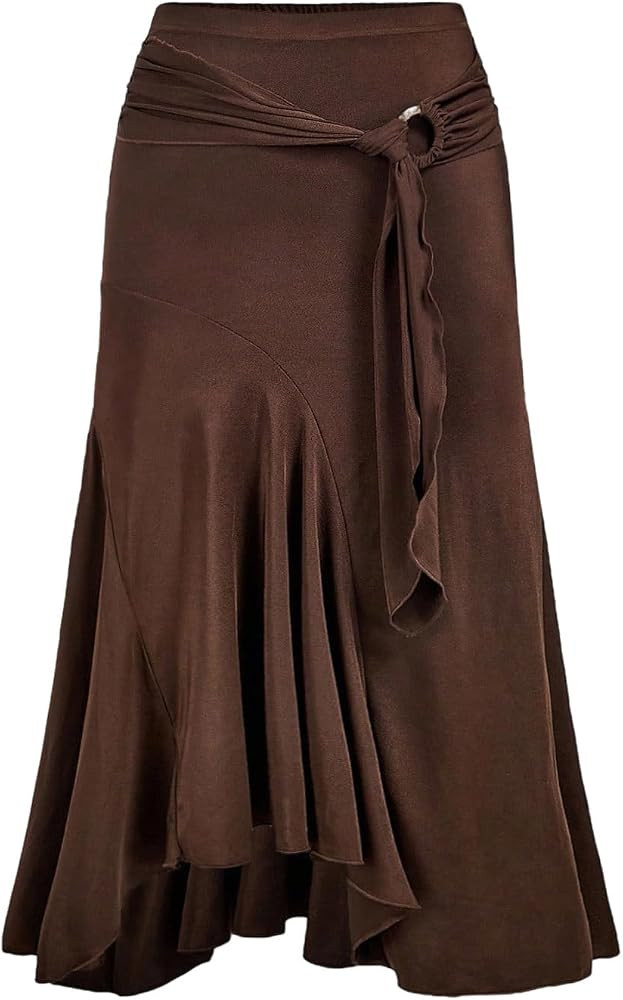 Verdusa Women's Plus Size Western Y2k Metal Tie Wrap Long Skirts Vintage Asymmetrical Flowy Skirt | Amazon (US)