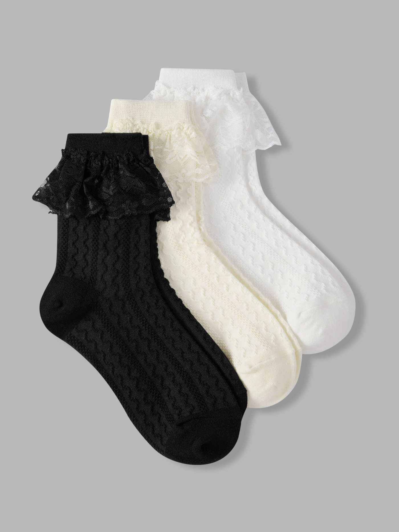 Cotton 3 PAIRS LACE TRIM CREW SOCKS For Daily Casual | Cider
