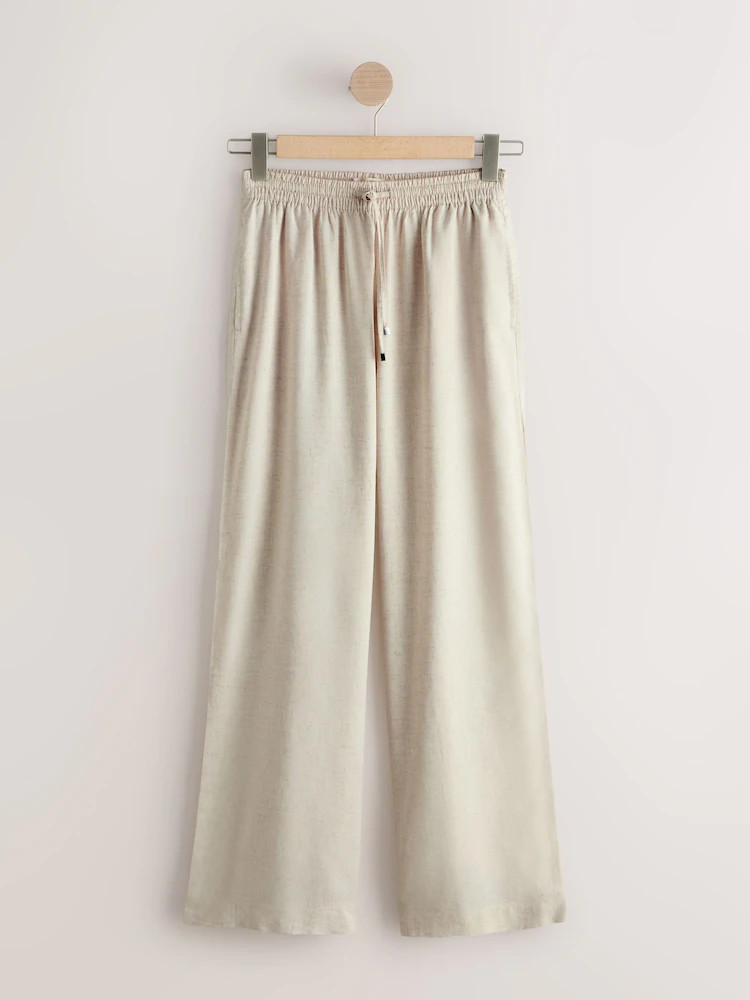 Buy Beige Neutral Pull On Wide Leg Trousers With Linen from Next United Arab Emirates | Next UAE