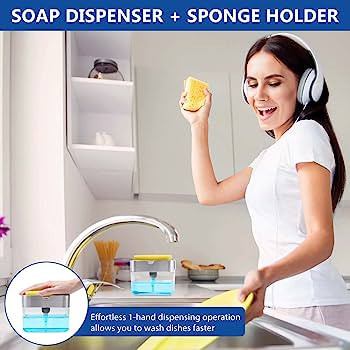 Aeakey Soap Dispenser,Dish Soap Dispenser for Kitchen,Sponge Holder Sink Dish Washing Soap Dispen... | Amazon (US)