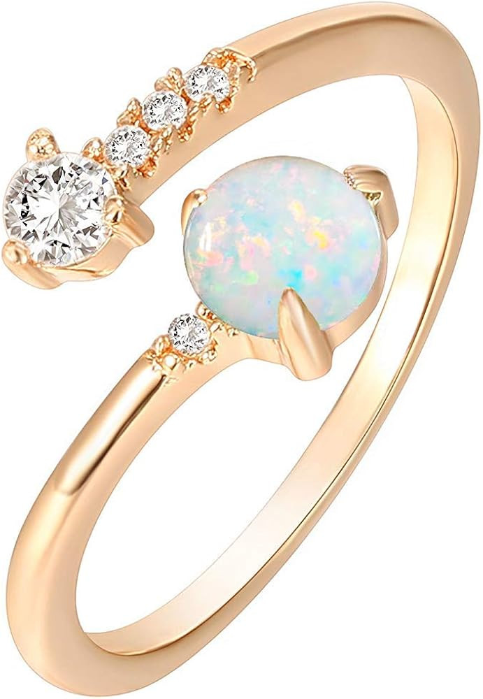 PAVOI 14K Gold Plated Adjustable Created Opal Rings | Stacking Rings | Gold Rings for Women | Amazon (US)