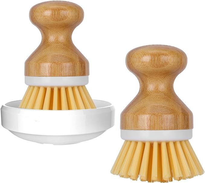 SetSail Bamboo Dish Brush, 2 Pack Palm Scrub Brush with Ceramics Holder Durable Stiff Bristles Di... | Amazon (US)
