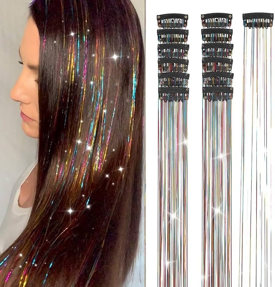Hair Tinsel 12Pcs Clip in Rainbow Hair Accessories 20.5 Inch Fairy Hair Tinsel Kit for Women Girl... | Amazon (US)