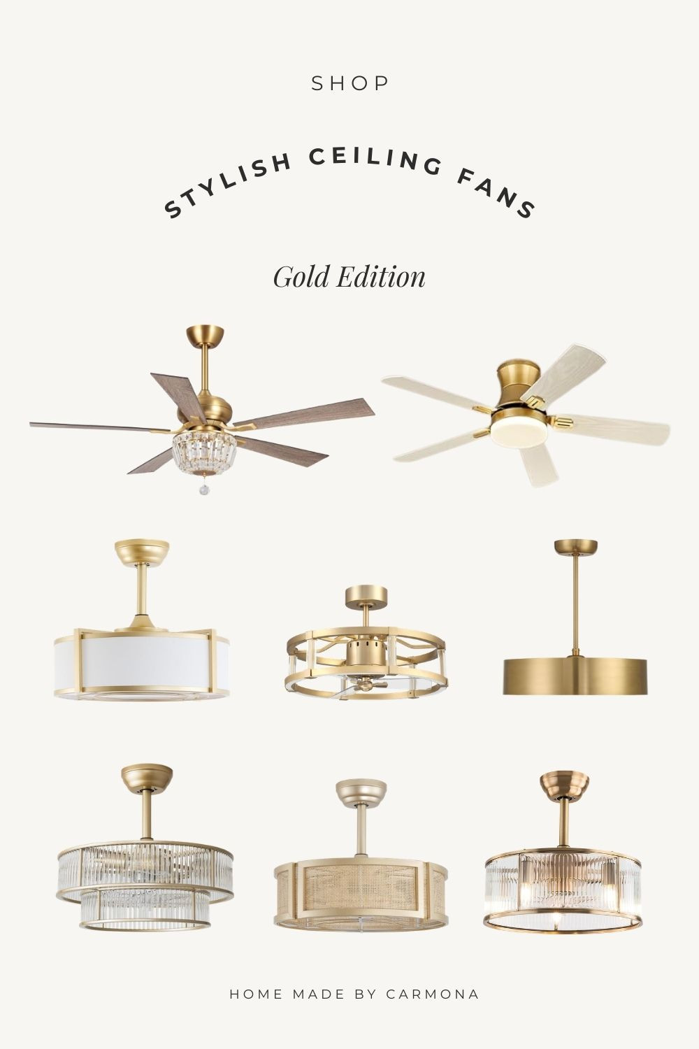 Stylish gold ceiling fans that ACTUALLY look good! Fandeliers and more traditional ceiling fans, but with a pretty touch. 

 #LTKHome