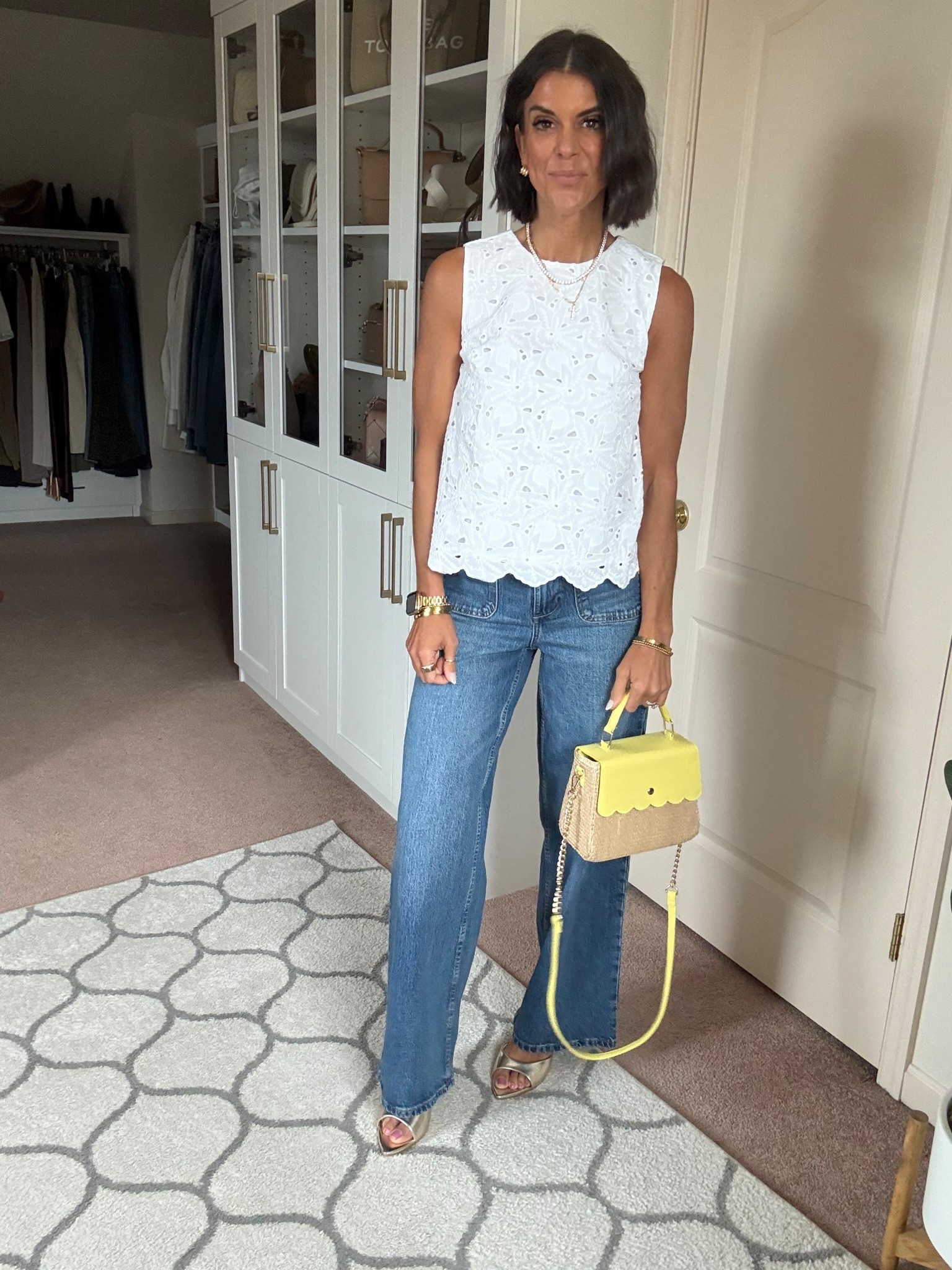 $19 Walmart eyelet top still mostly in stock! I’m in size xs 
Jeans fit tts 

#LTKootd #LTKgrwm #LTKSeasonal