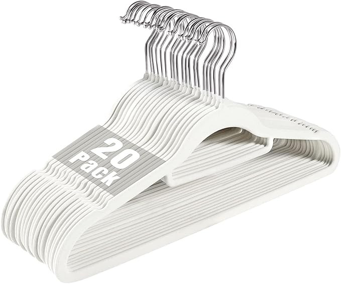 Velvet Clothing Hangers Non-Slip White Suit Hanger Space Saving Clothes Hanger Heavy Duty Adult H... | Amazon (US)