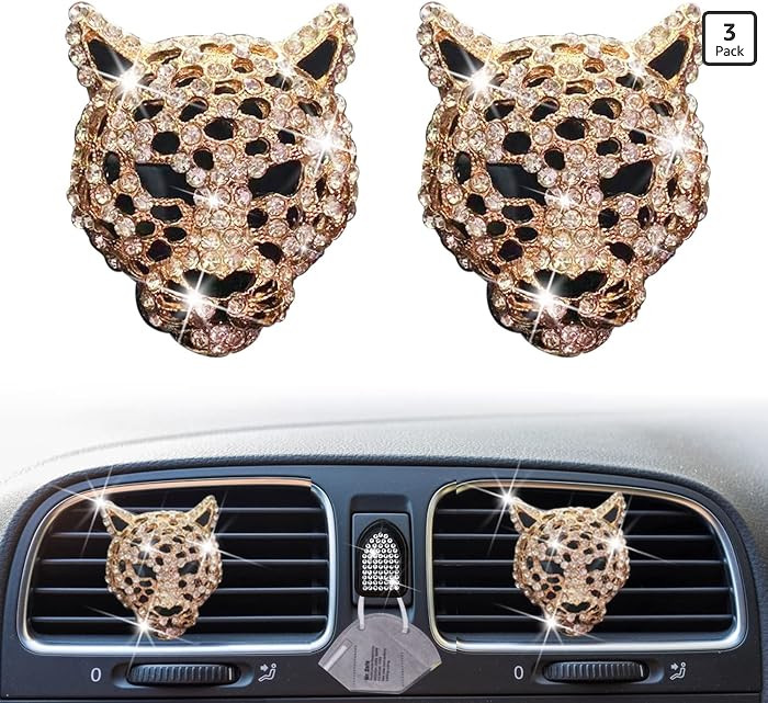 2 Pcs Bling Leopard Air Vent Clips, Crystal Leopard Car Air Fresheners Vent Clips Car Diffuser Ve... | Amazon (US)