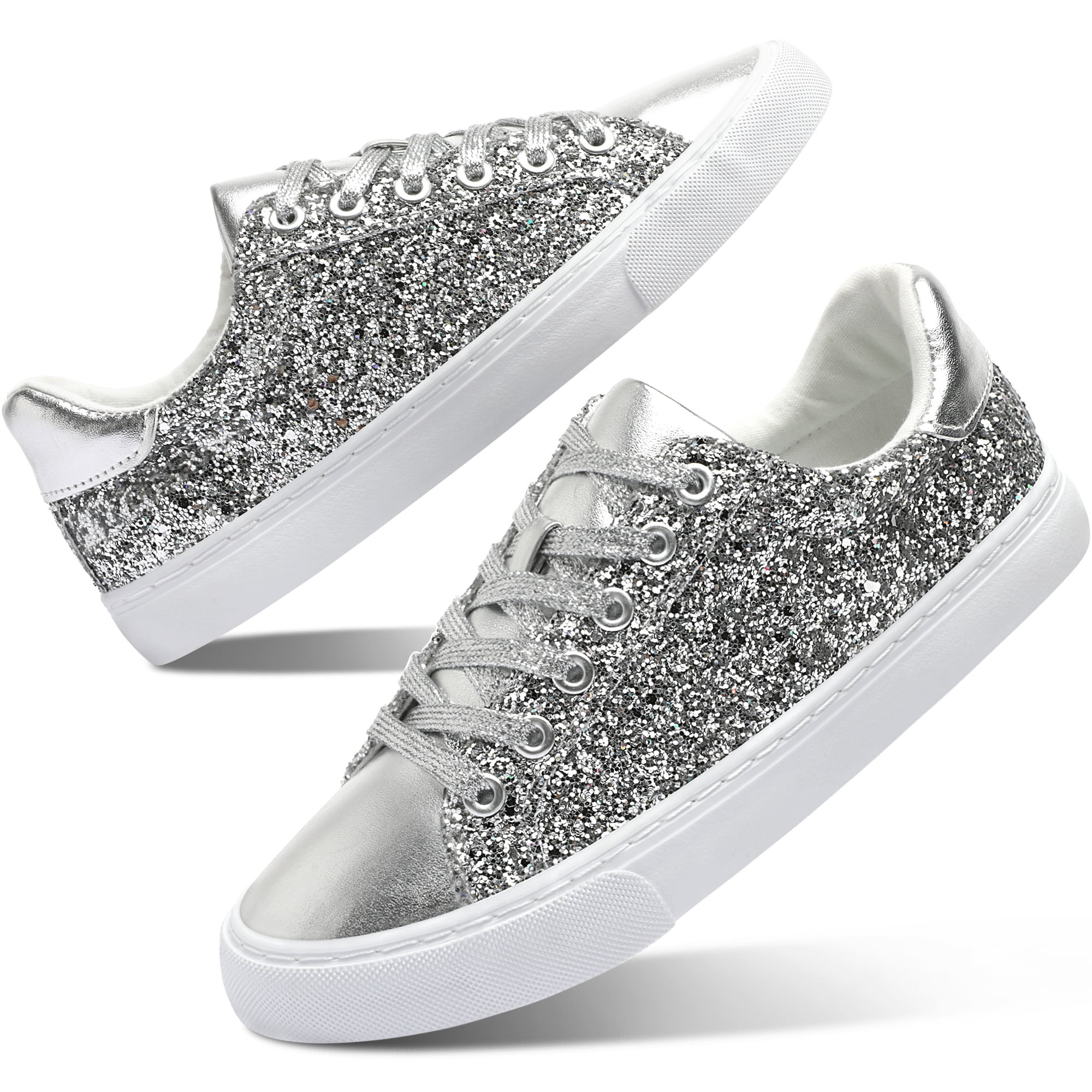 AOMAIS Women Glitter Sneakers Sparkly Low Top Sequins Sneakers Lace Up Tennis Shoes Comfort Bling... | Walmart (US)