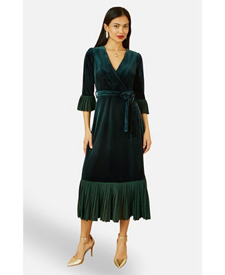 Women's Velvet Wrap V-Neck Midi Dress | Macy's