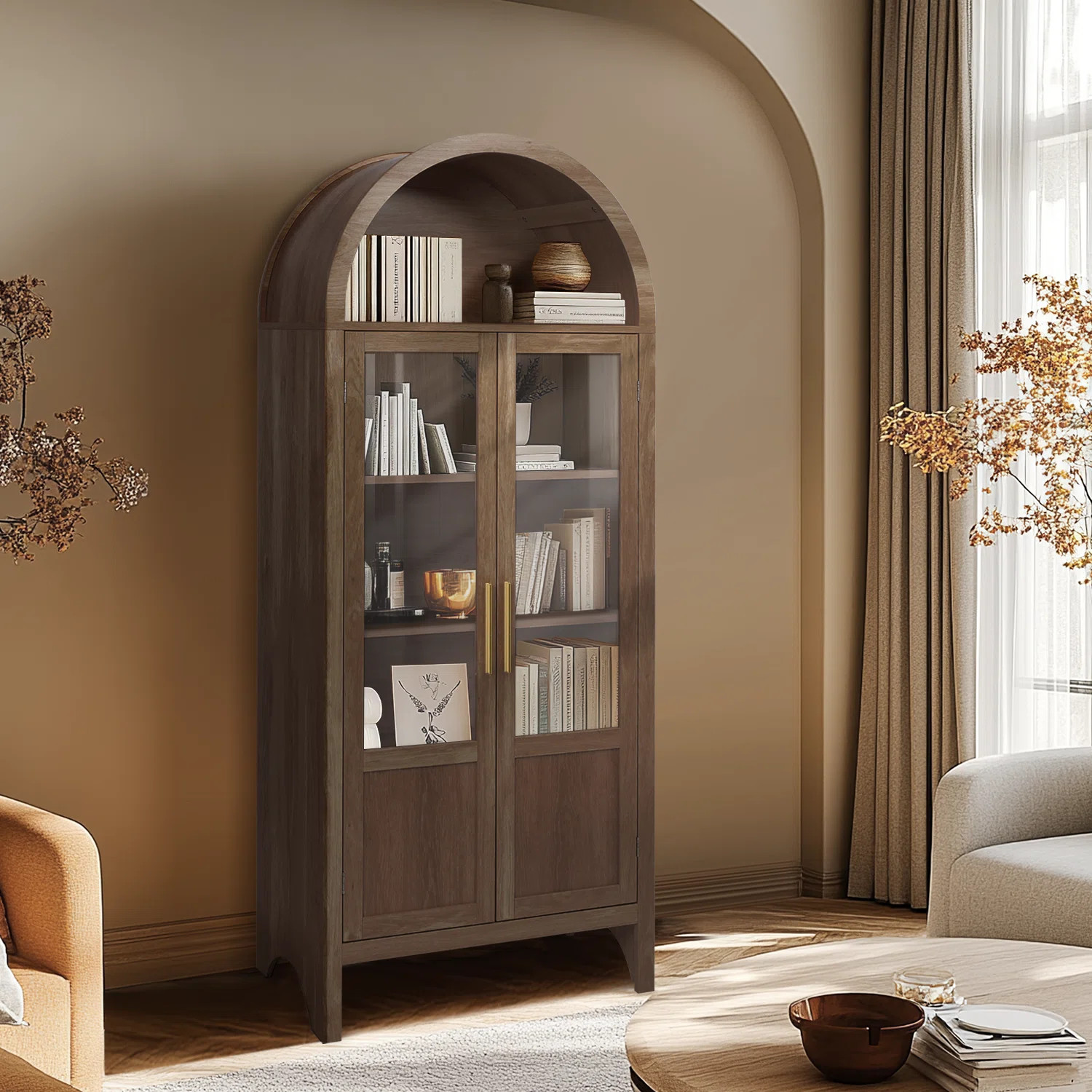 Tall Arched Cabinet Wooden Display Cabinet | Wayfair North America