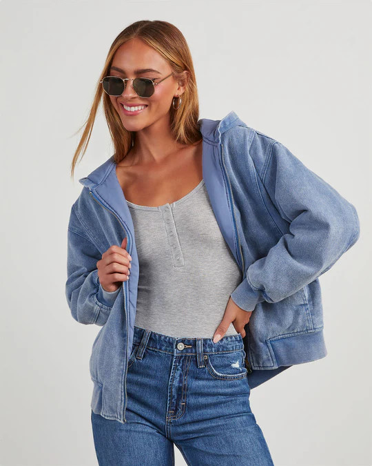 Conner Reversible Hooded Denim Bomber Jacket | VICI