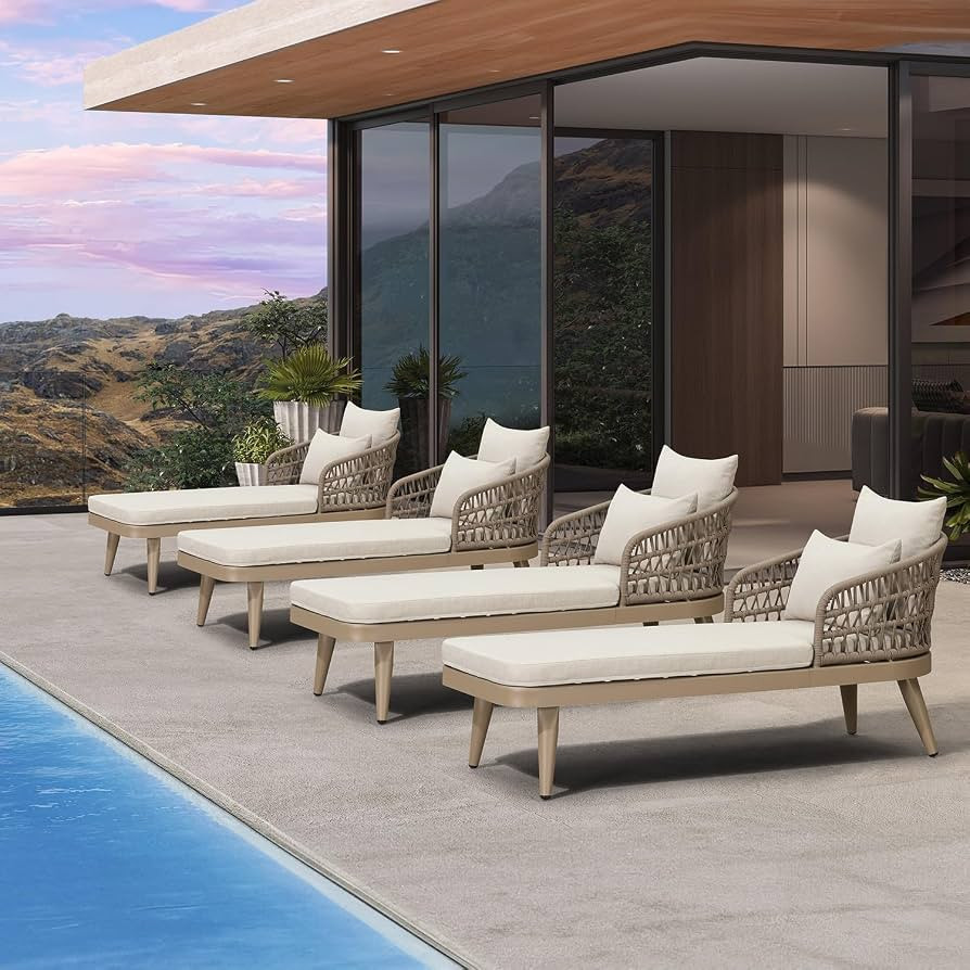 PURPLE LEAF Patio Chaise Lounge Chair Outdoor Set of 4, Aluminum Pool Lounge Chairs for Outdoor w... | Amazon (US)