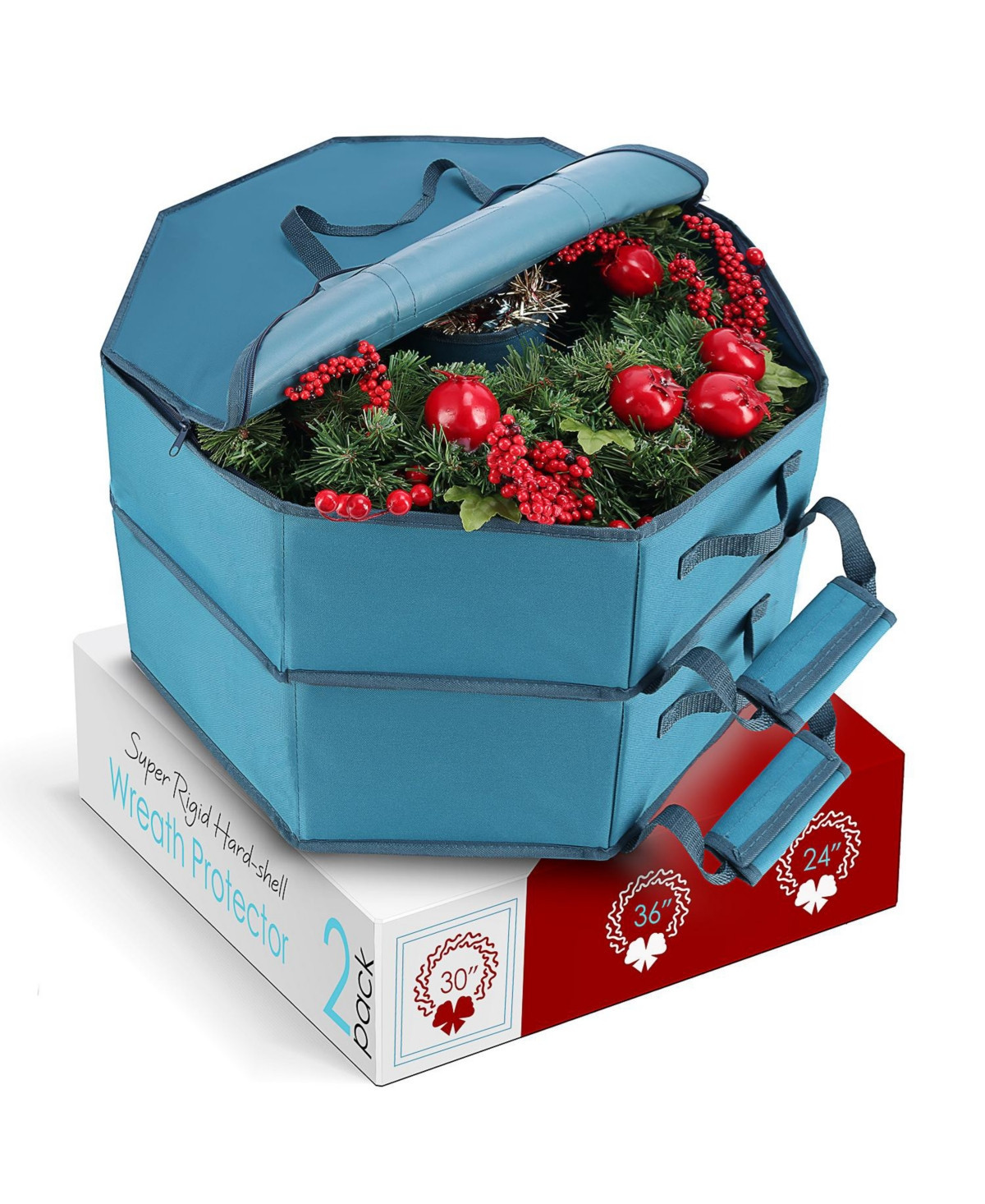 Premium Hard Shell Wreath Storage Bag with Interior Pockets, Dual Zipper and Handles - 30 Inch - 2 Pack - Blue | Macy's
