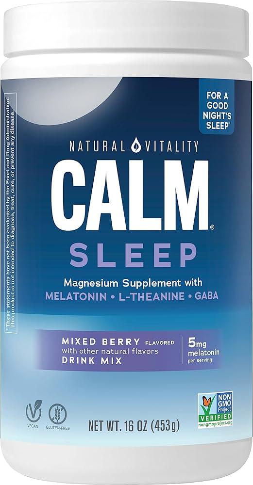 Natural Vitality Calm Sleep, Melatonin & Magnesium Citrate, Sleep Aid Drink Mix, GABA, Aid, Vegan... | Amazon (US)