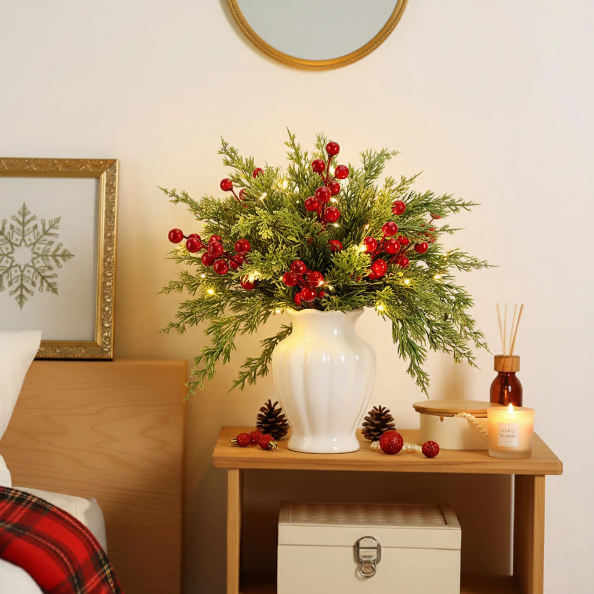 45pcs Artificial Pine Branches With Red Berry Stems For Holiday Decor | Wayfair North America