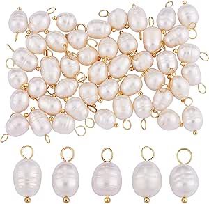 50 Pieces Freshwater Pearl Charm Pendant Smaller Natural Pearl Charm with Brass Loops for Jewelry... | Amazon (US)