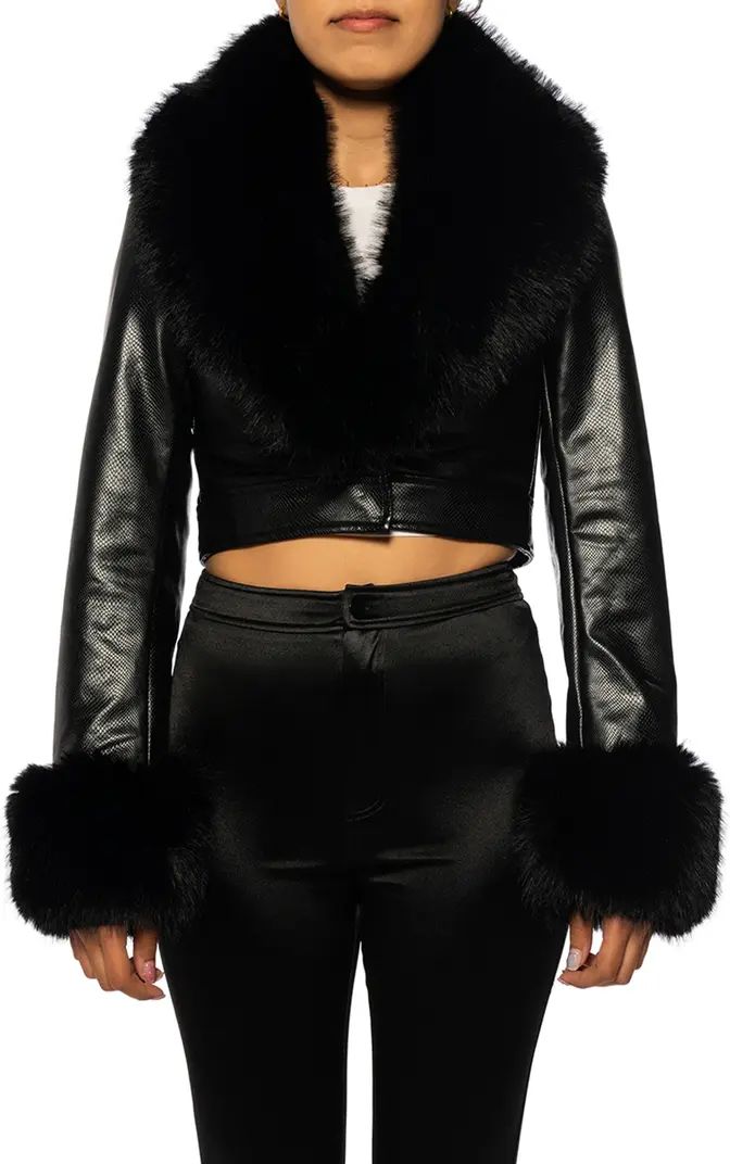 Gisele Faux Fur Trim Faux Leather Crop Jacket | Nordstrom