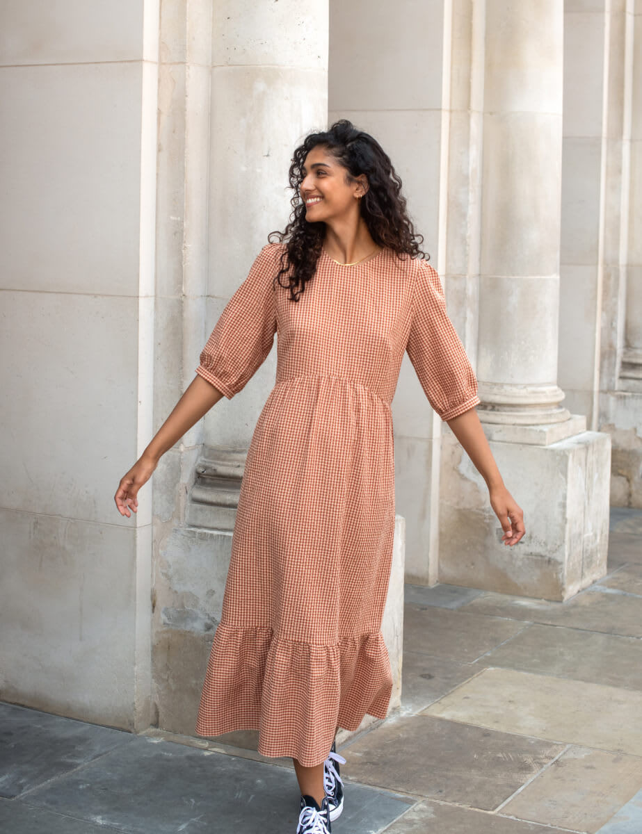 Brown Gingham Rachel Midi Dress | Nobody's Child