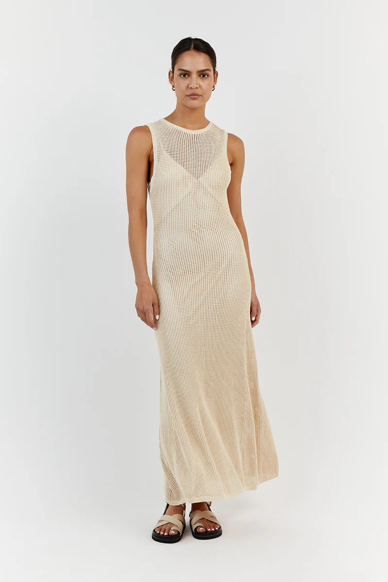 OPHELIA NATURAL CROCHET MAXI DRESS | DISSH