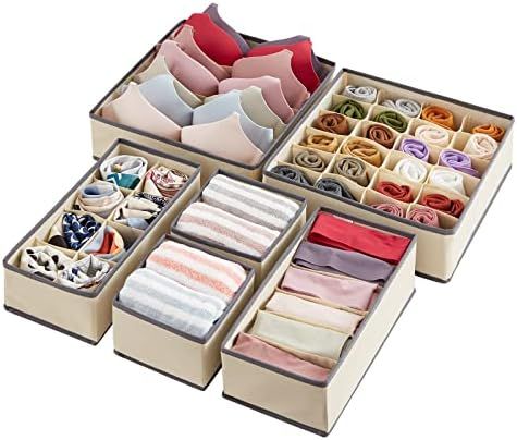 Lifewit Drawer Underwear Organizer Divider 6 Pieces Fabric Foldable Dresser Storage Basket Organizer | Amazon (US)