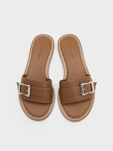 Caramel Buckled Slide Sandals | CHARLES & KEITH | Charles & Keith EU