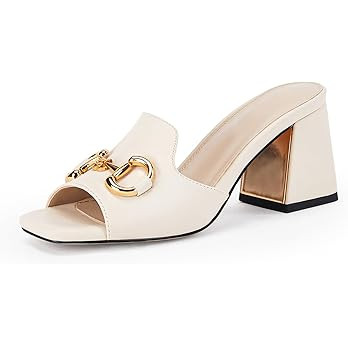 gihubafuil Women's Sandals Peep Toe Slides Chunky Heel Mules Single Band Comfort Slip-on Shoes wi... | Amazon (US)