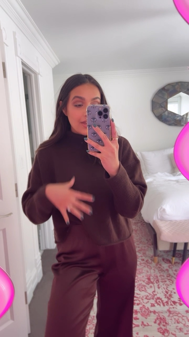 My cashmere sweater and satin pants are both from Aritzia! I’m wearing a size small in both, fits TTS. Both are on sale!! 

#LTKstyletip #LTKsalealert