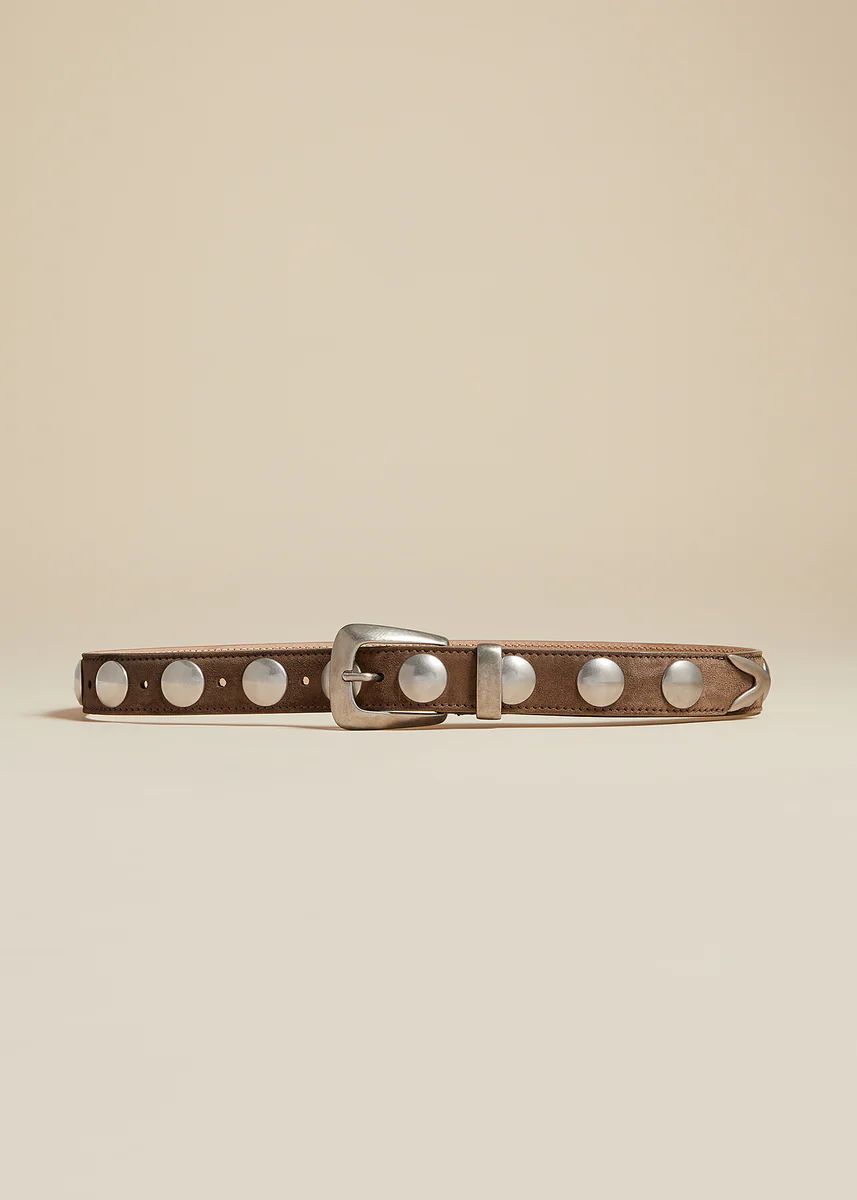 The Benny Belt in Toffee Suede with Silver Studs | Khaite