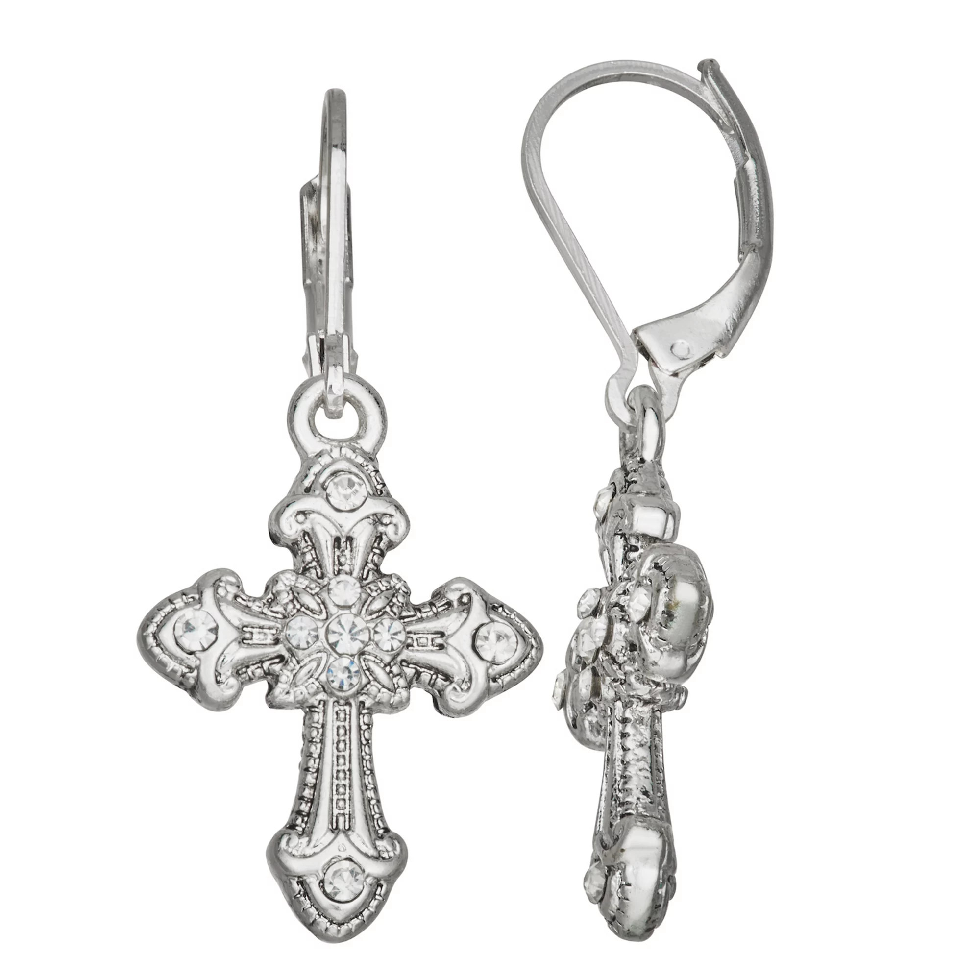 Napier Silver Tone Leverback Cross Drop Earrings | Kohl's