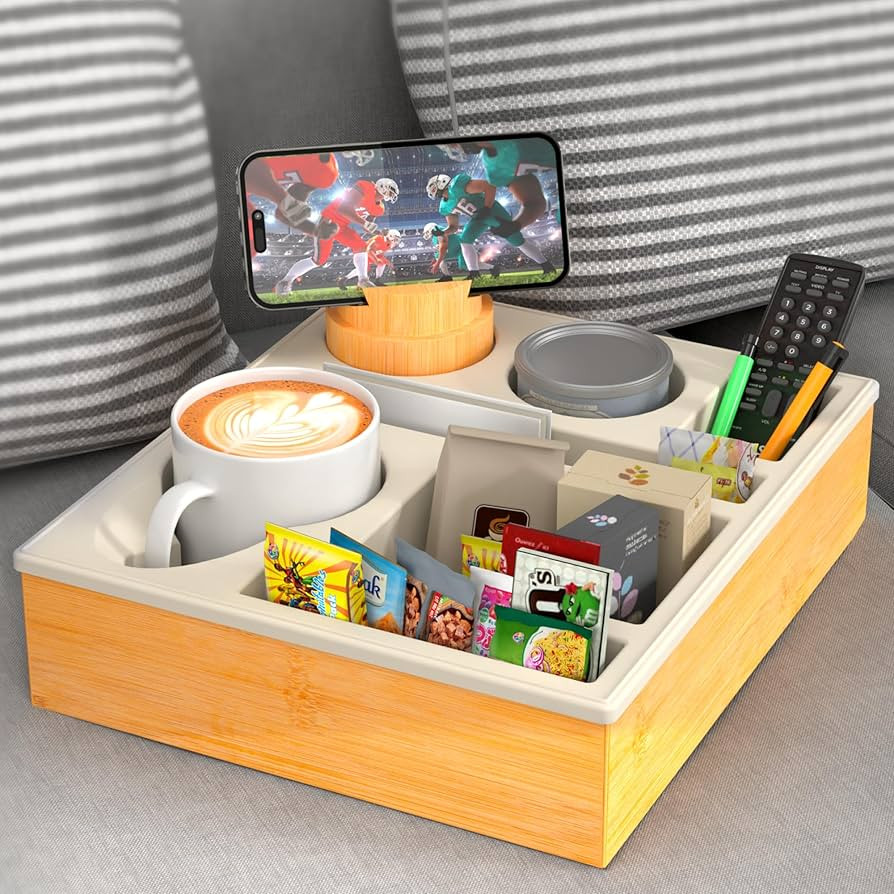 Couch Cup Holder Tray - Couch Organizer Caddy, Silicone Beach Caddy with Cup Holder, Sofa and Bed... | Amazon (US)