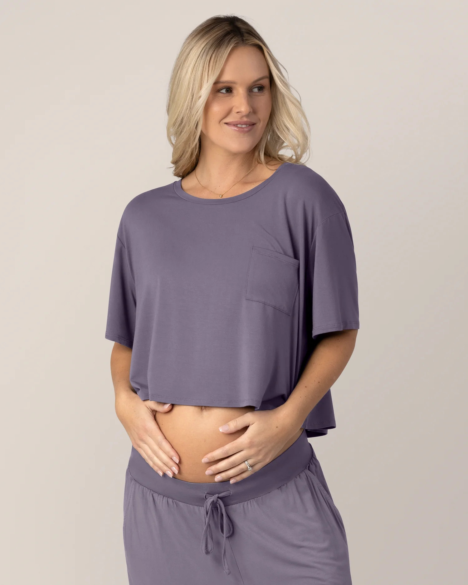 Aria Bamboo Casual Cropped Short Sleeve Top | Granite - Kindred Bravely | Kindred Bravely