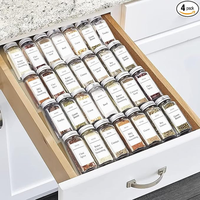 11" Spice Drawer Organizer, 4 Tier Clear Acrylic Seasoning Jars Drawer Insert, Kitchen Drawer Spi... | Amazon (US)