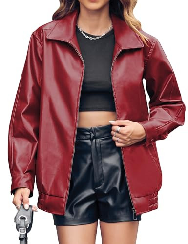Miladusa Womens Oversized Leather Jackets Faux Casual Zip Up Trendy Bomber Motorcycle Jacket with... | Amazon (US)