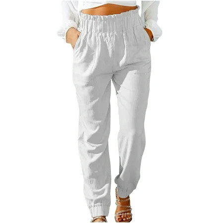 Pants for Women Women's Casual Cotton Linen Pants Solid Color Pocket Straight Leg Pants Trousers | Walmart (CA)