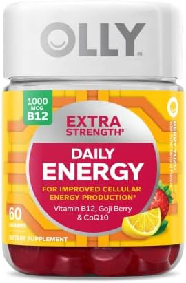 OLLY Extra Strength Daily Energy Gummy, Caffeine Free, 1000mcg Vitamin B12, CoQ10, Goji Berry, Ad... | Amazon (US)