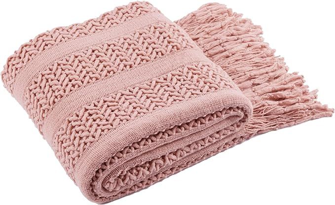 BATTILO HOME Dusty Rose Herringbone Throw Blanket for Couch Bed, Decorative Accent Chunky Knitted... | Amazon (US)