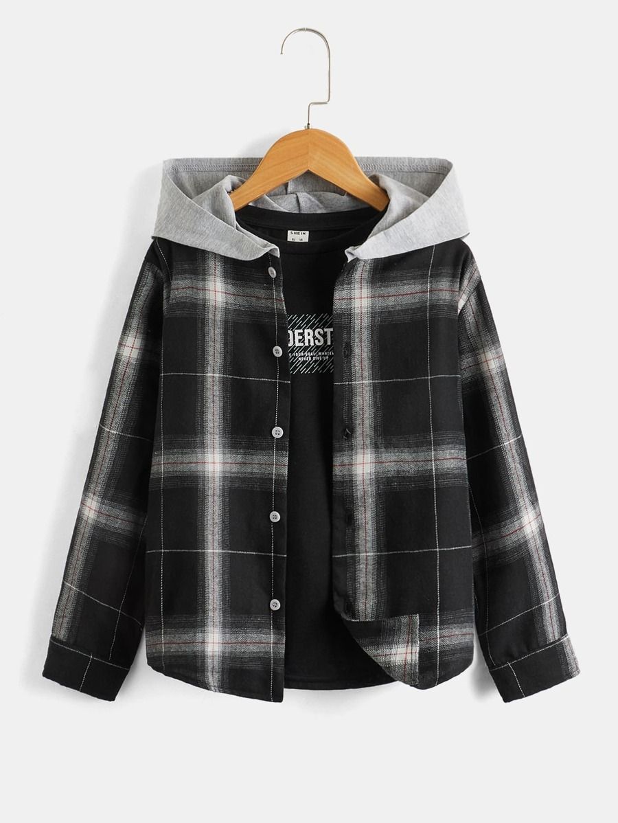 SHEIN Boys 1pc Plaid Print Hooded Jacket
   
      SKU: sk2205249590917401
          (100+ Review... | SHEIN