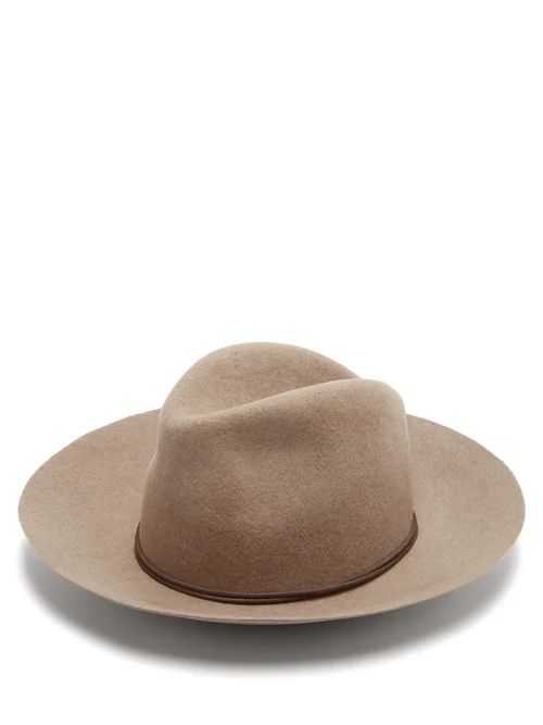 Isabel Marant - Kinly Leather-trimmed Wool-felt Fedora Hat - Womens - Beige | Matches (US)