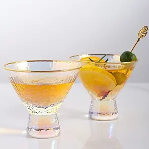 Lysenn Iridescent Stemless Martini Glasses Set of 2 - Premium Hammered Cocktail Glasses for Weddi... | Amazon (US)