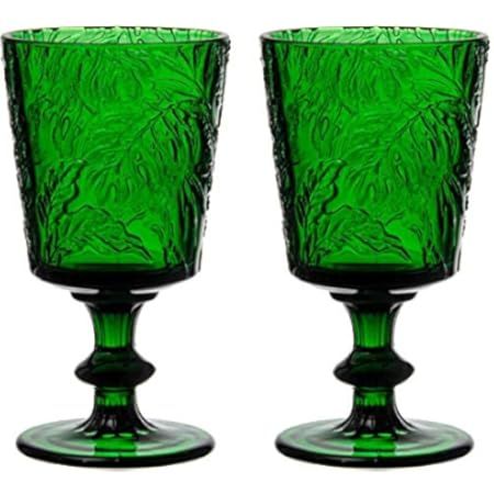 Amazon.com | Jomop Handmade Pressed Colored Stemmed Wine Glasses Set Green Set of 4 Retro (4, Wine G | Amazon (US)