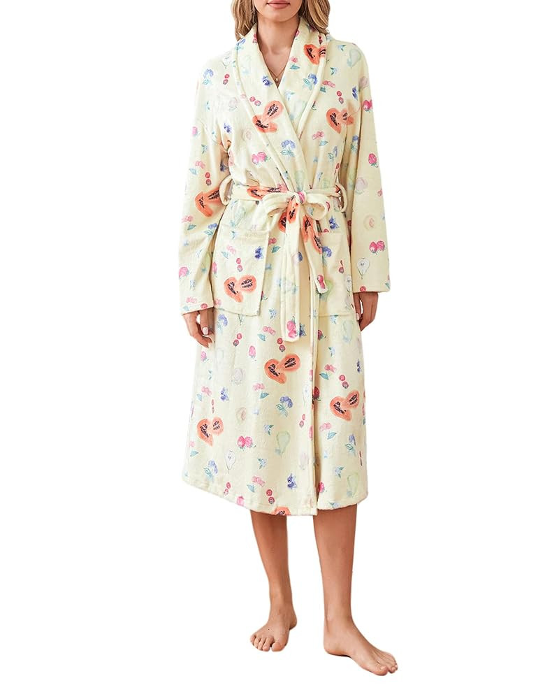 Owl's-Yard Women's Soft Summer Dressing Gown Floral Fruit Print Plush Shawl Collar Bathrobe Warm ... | Amazon (US)