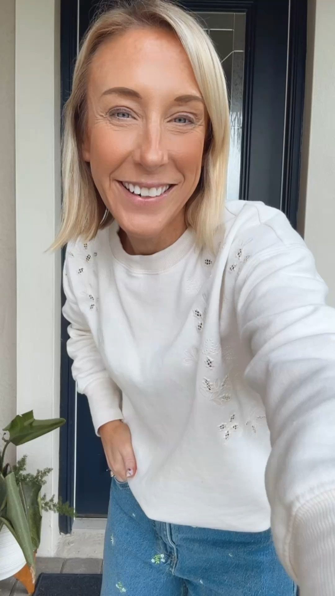 My bus stop ootd:
• sweatshirt - size small. 
• embroidered barrel leg jeans - size 0 (run a little big).
• sandals - tts  

#LTKOver40 #LTKSeasonal #LTKootd