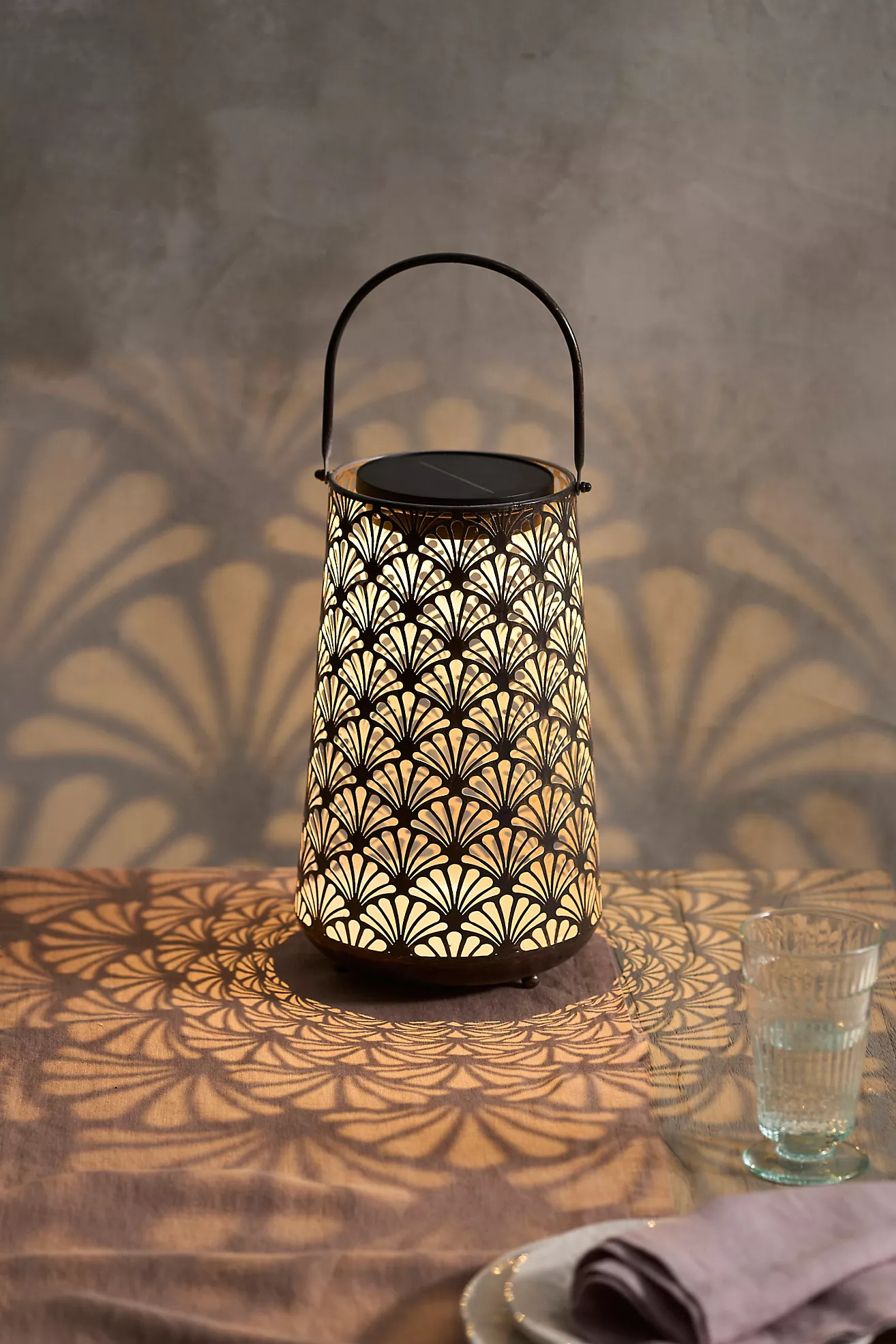 Perforated Foliage Solar Lantern, Brown | Terrain