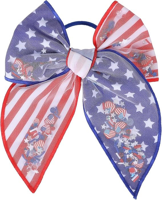 July 4th Patriotic Cheer Bow Hair Tie for Toddler Girls 5.5" Big American Flag Mesh Tulle Fable B... | Amazon (US)
