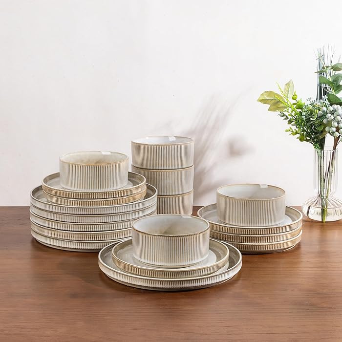 GBHOME Stoneware Dinnerware Sets for 6,Round Reactive Glaze Ceramic Plates and Bowls Set,Highly S... | Amazon (US)