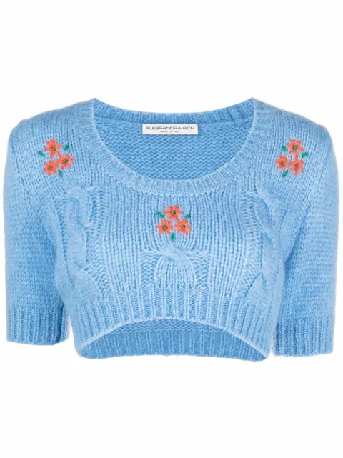 embroidered cable-knit crop top | Farfetch (US)