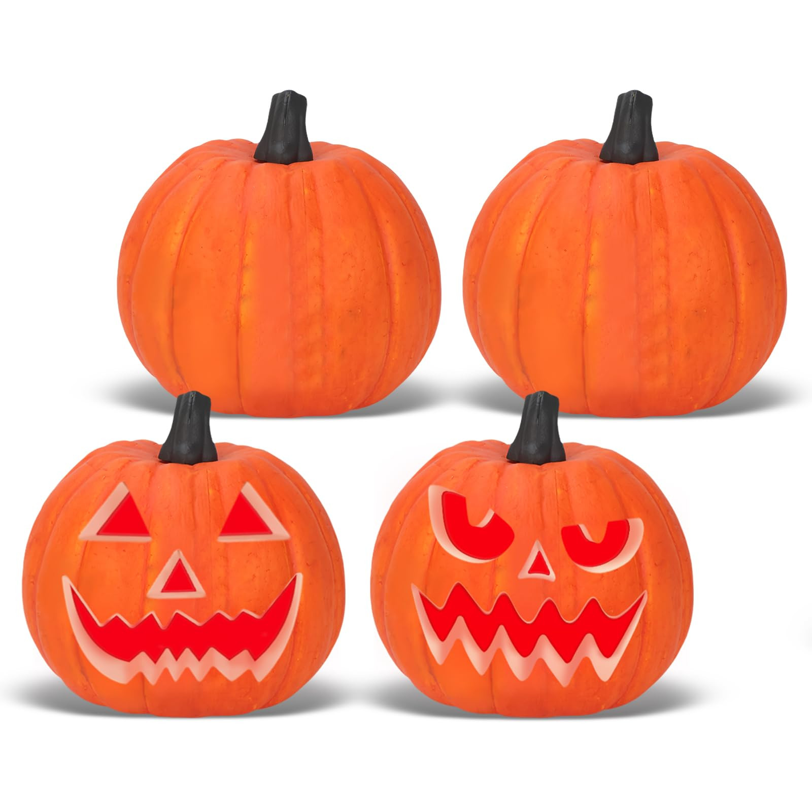 Lanpn 8 Inch Halloween Carvable Pumpkin 4 Pcs, Large Light up LED Artificial Foam Carved Pumpkins... | Amazon (US)