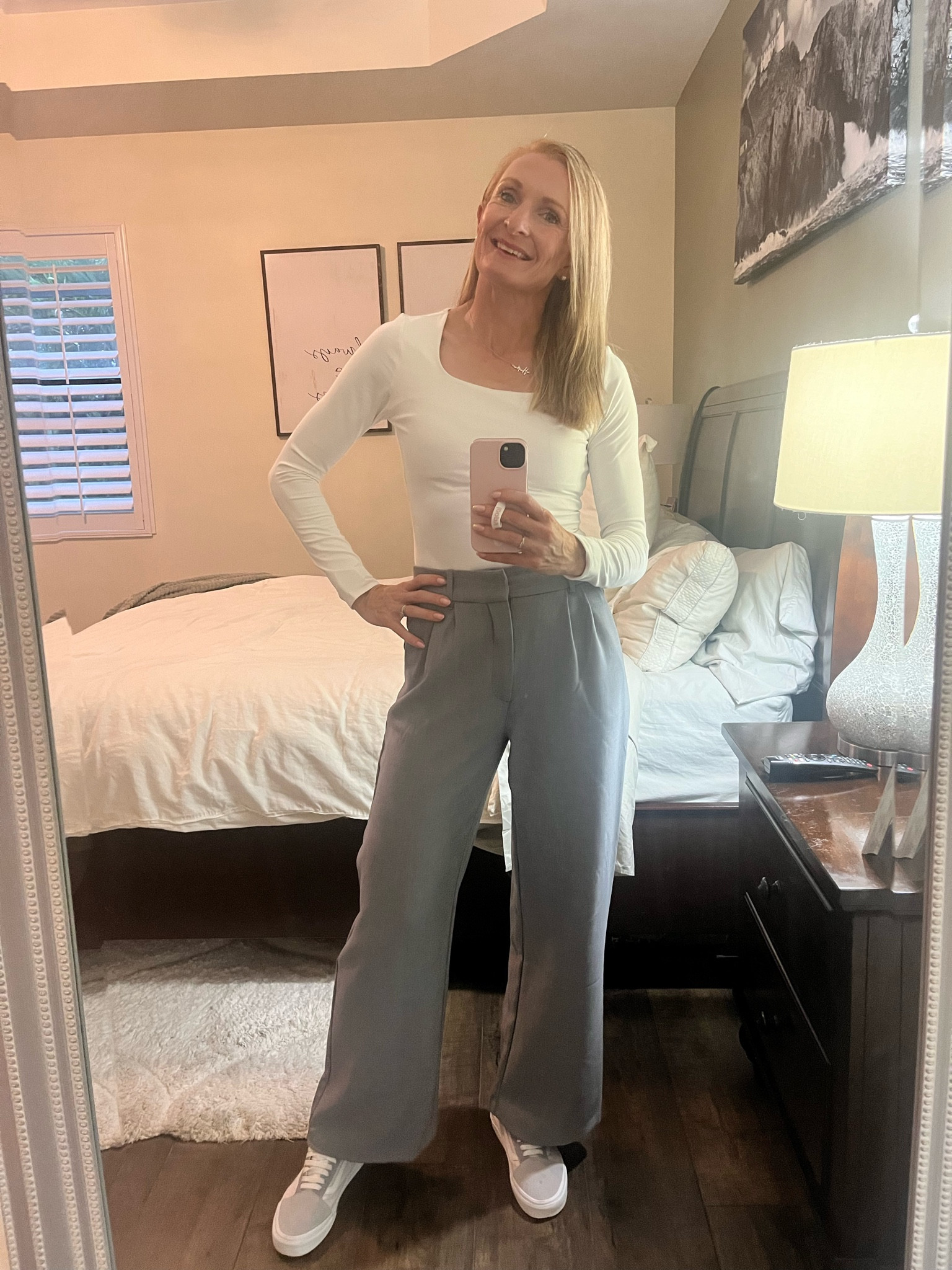 Smart business casual look! I found these dupe skims shirts on Amazon for a steal, I know have two colors after repurchasing. Super high quality and wash great. Paired with these high waisted pants from Abercrombie and some van sneakers #vans #skims #amazonfashion #amazonfinds #skimsdupe #pants #officelook #smartcasual #businesslook 

#LTKWorkwear #LTKFitness #LTKOver40